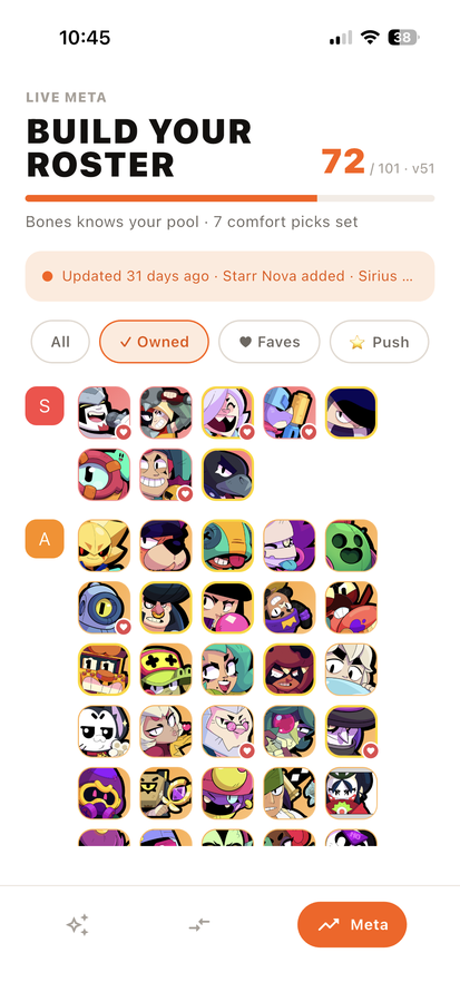 Live meta tier list — build your roster